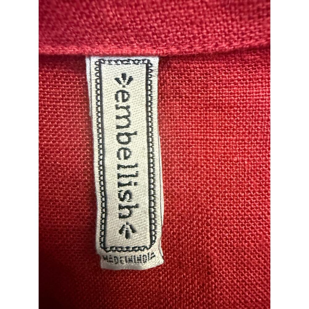 embellish red 1/4 button neck 100% linen tunic dress womens x small - Picture 6 of 7